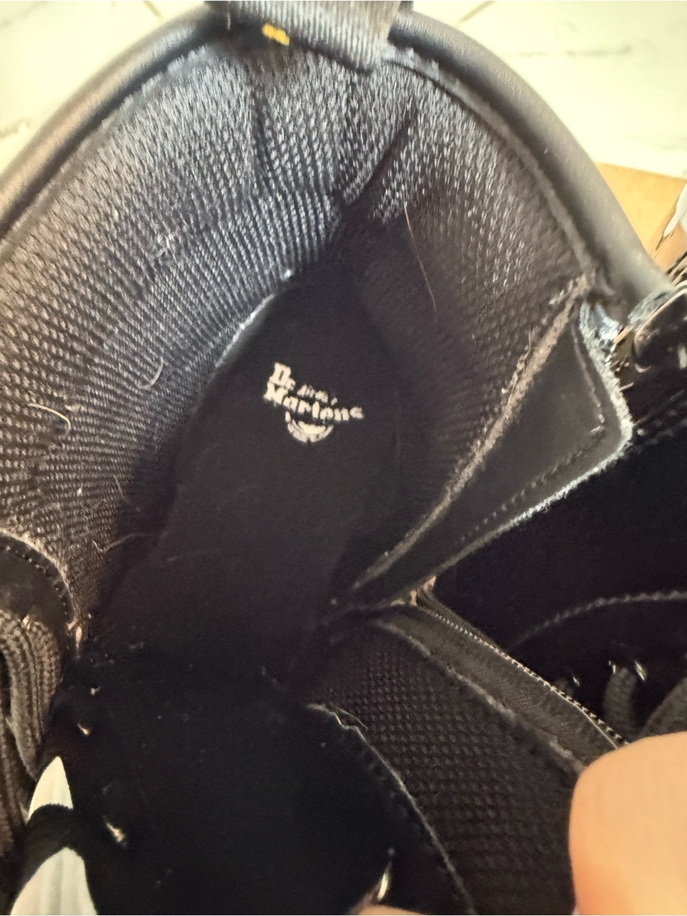Dr. Martens Black Patent Lace-Up Combat Boots with Yellow Stitching - Picture 5 of 7